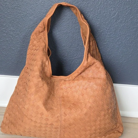 Vintage Woven Leather Brown Slouchy Purse Bag